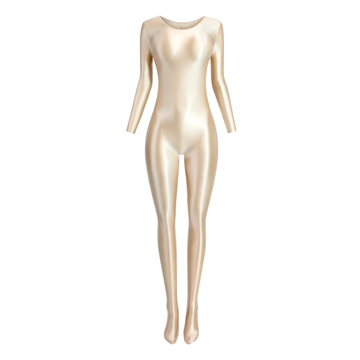 MJINM Women Smooth Overalls Long Sleeve Tights Round Neck Full Length Stretch Zentai Bodysuits Yoga Fitness One Piece Jumpsuits