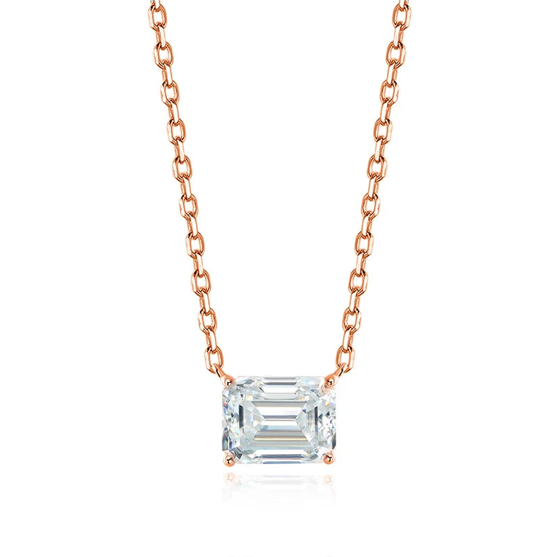 Smyoue 1-3CT Solitaire Moissanite Necklace for Women Emerald Cut Lab Diamond Wedding Female Necklace 925 Sterling Silver Jewelry