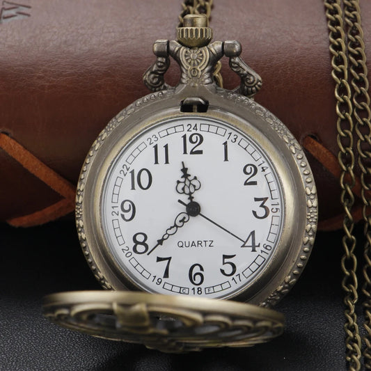 Exquisite Hollow Strange Skeleton Rib Shape Quartz Pocket Watch Vintage Bronze Fob Chain Necklace Men's and Children's Gift