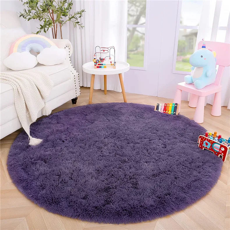 Round Fluffy Soft Area Rugs for Kids Room Princess Castle Plush Shaggy Carpet Cute Circle Nursery Rug Home Decor Circular Carpet