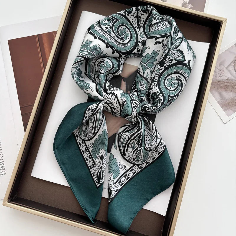 2026 New Elegant Fashion 70X70cm Printed Women's Scarf Silk Scarf Square Shawl Decorative Headband Neck Luxury Design Bandana