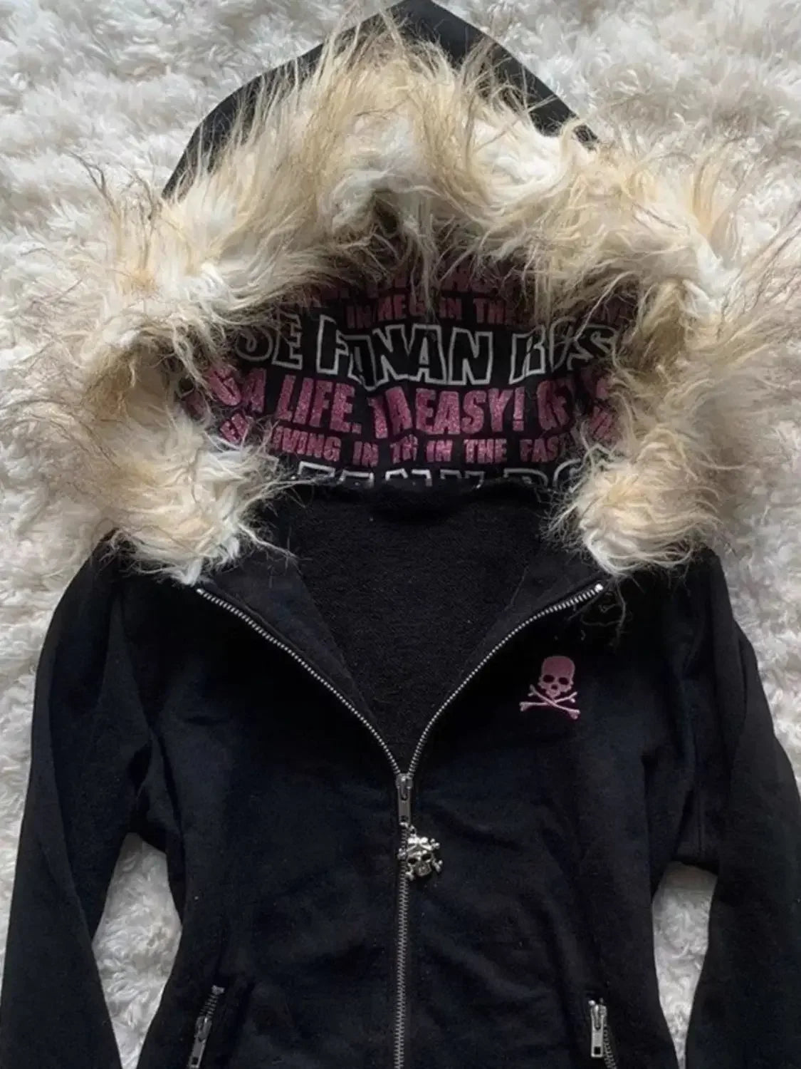 High street retro women hooded winter new item Harajuku multifunctional long sleeved wool warm zipper Gothic Y2K long sleeved