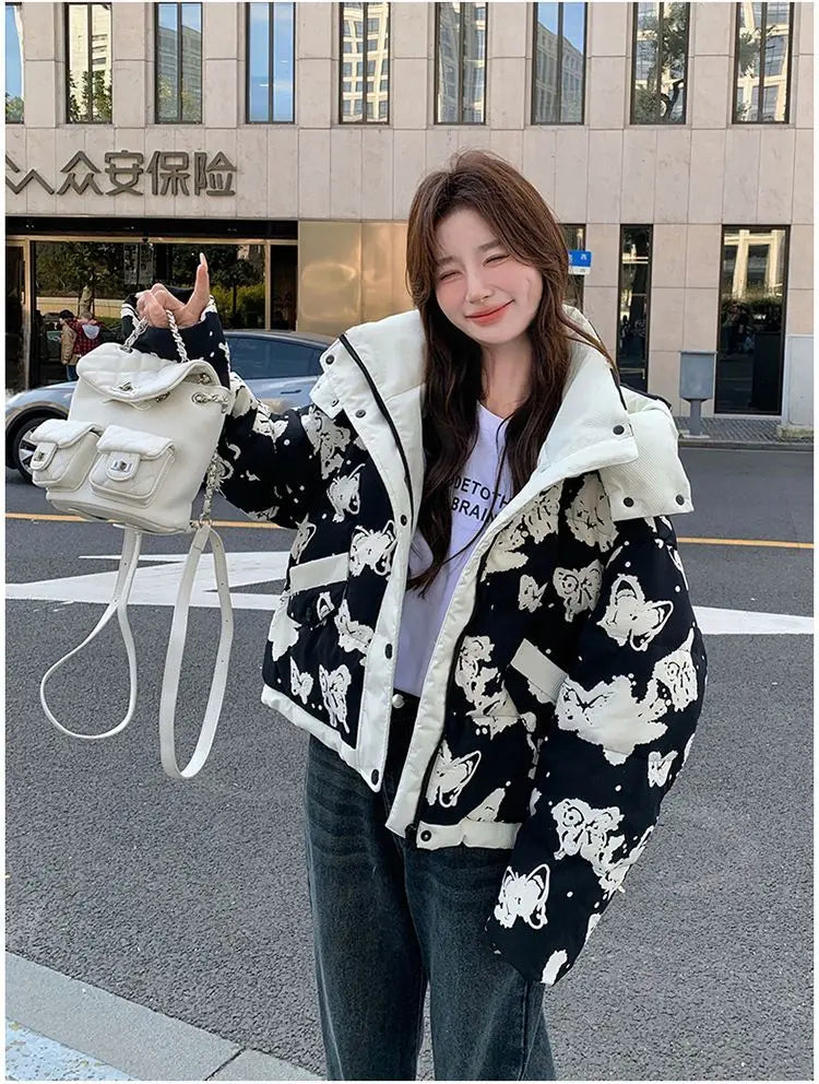 Women's Clothing High-end Plus Size Down Jacket Winter Warm New Hooded Loose White Duck Down Outerwear Quilted Pockets Coats