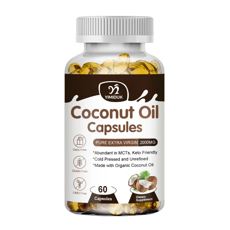 Coconut Oil Capsules Promotes Healthy Hair, Skin & Nails Made with Organic Coconut Oil