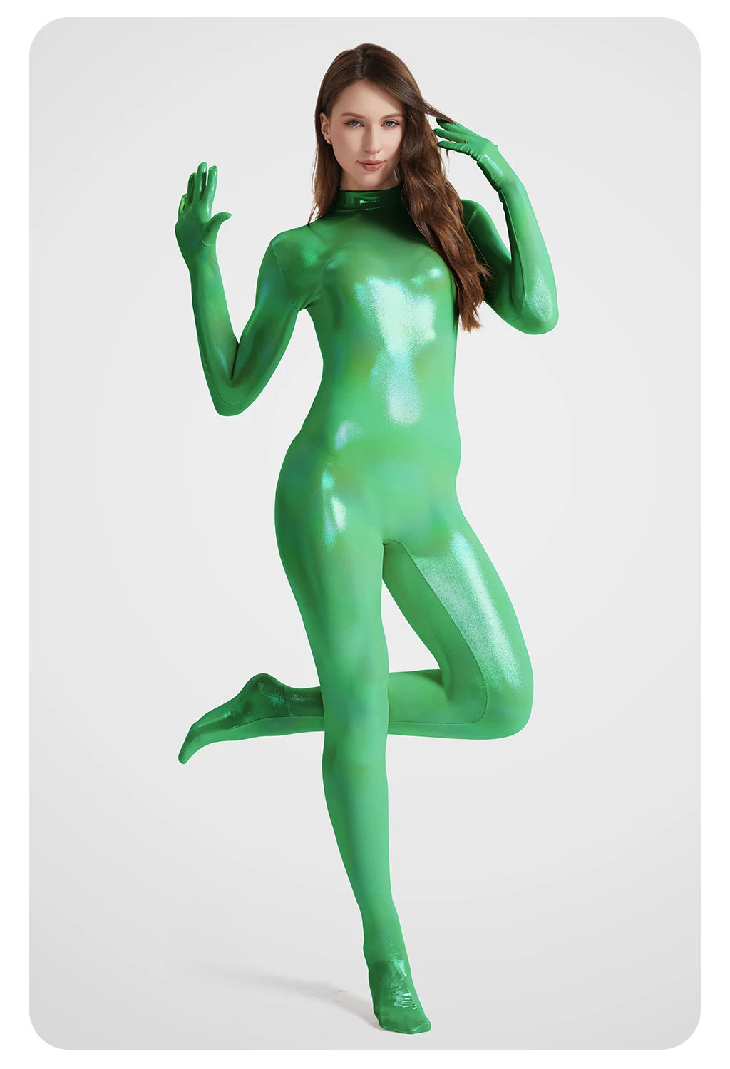 sexy women gradient color gloss Zentai Shiny smooth soft Yoga Rear zipper bodysuit shapewear Role playing Jumpsuits Catsuits