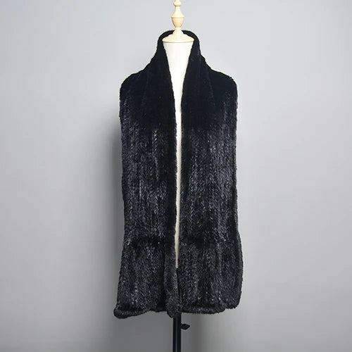Long Style Large Winter Scarf Real Mink Fur Scarf Luxury Lady 100% Natural Mink Fur Shawl Women Knitted Fur Pashmina Scarves