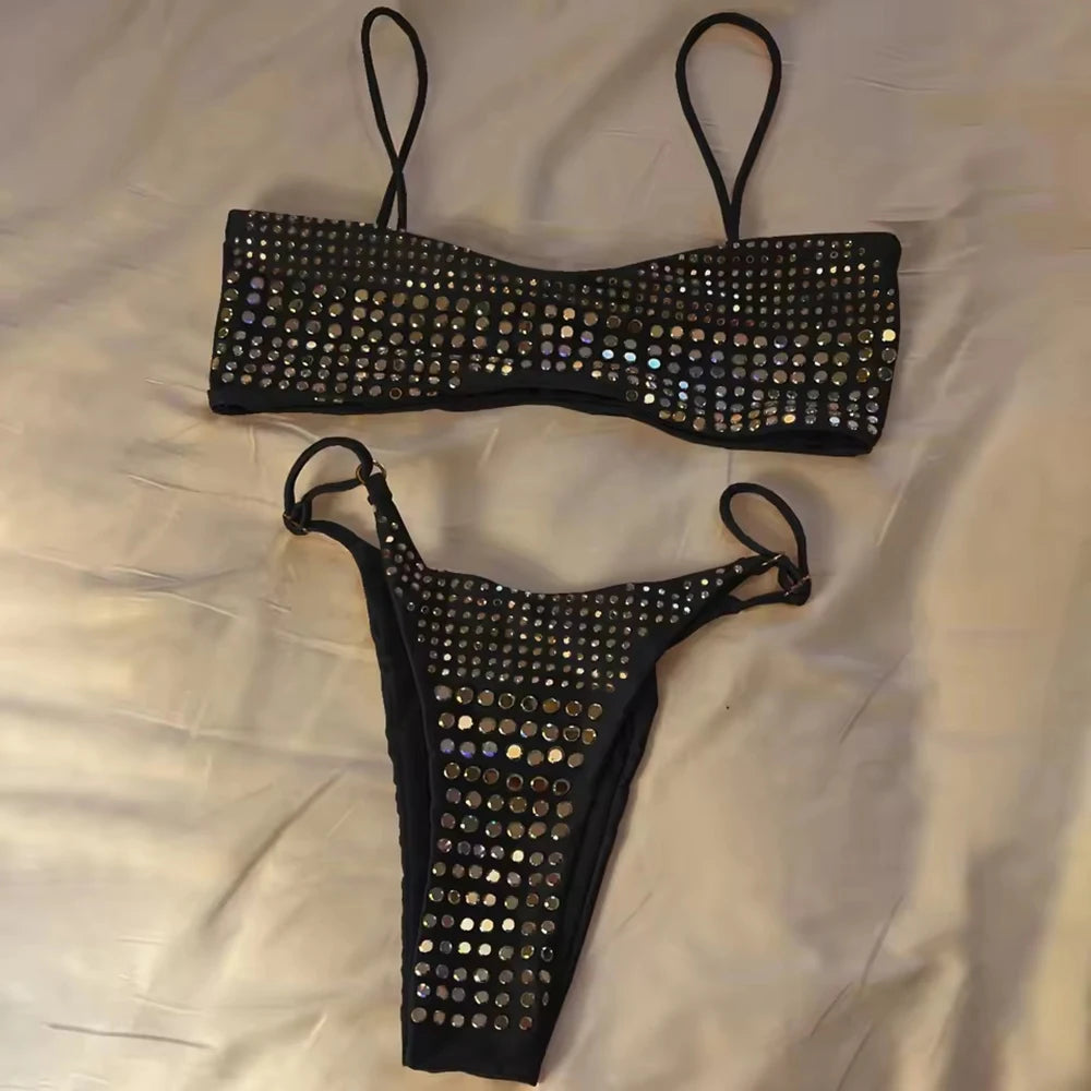 2026 New Sexy Diamond Bikini Women Swimsuit Bandeau Biquini Push Up Swimwear Female Shiny Bathing Suits Bodysuit Beachwear