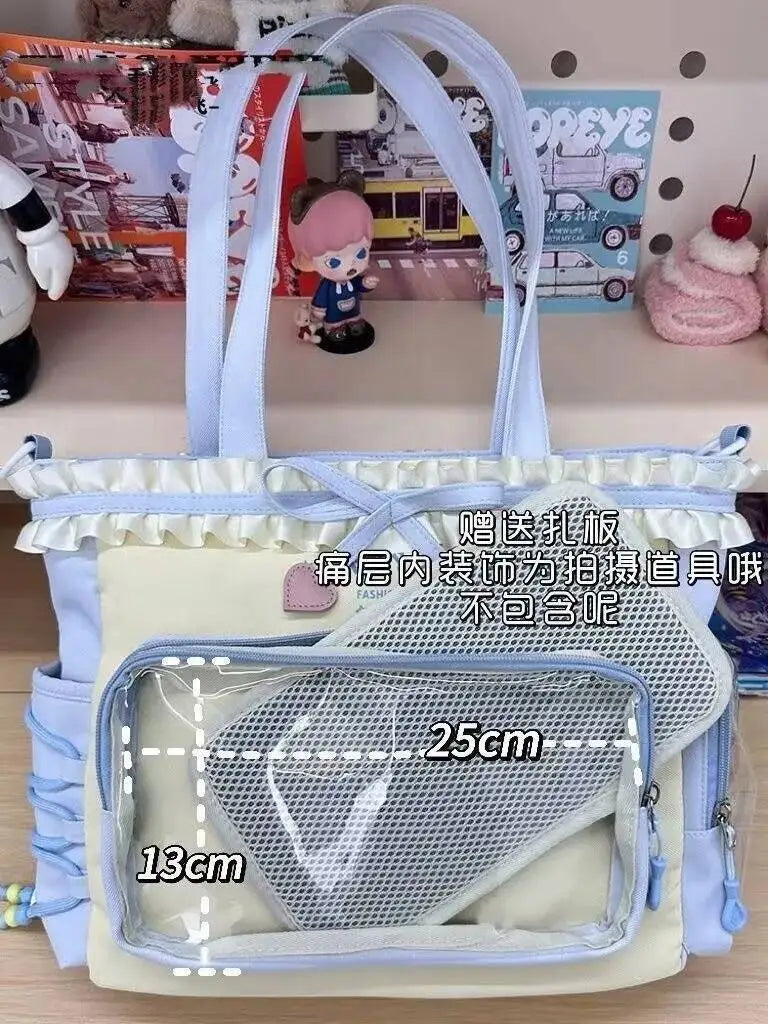 New Y2K Cute Japanese Ita Bag Lolita Girl Transparent Shoulder Tote Bag Large Capacity Crossbody Casual Bag DIY Display Handbags