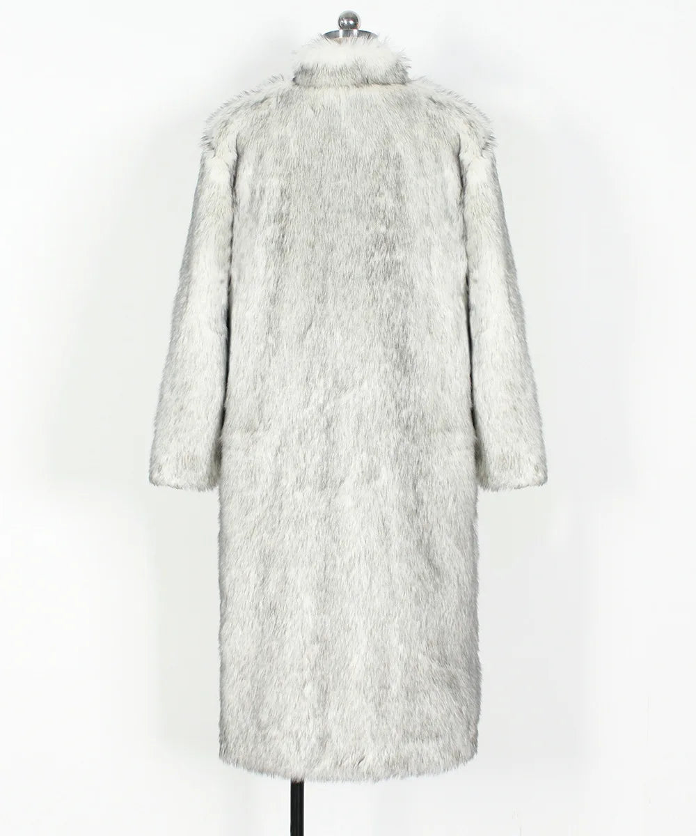 2026 Winter Stand Collar Faux Fur Long Coat Women Elegant Long Sleeve Fluffy Plush Jacket Lady Casual Thick Warm Furry Outwear