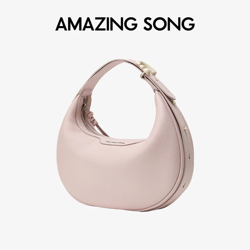 Amazing Song Original Design Half Moon Bag Small Top Grain Leather 2026 New Fashionable Women's Bags