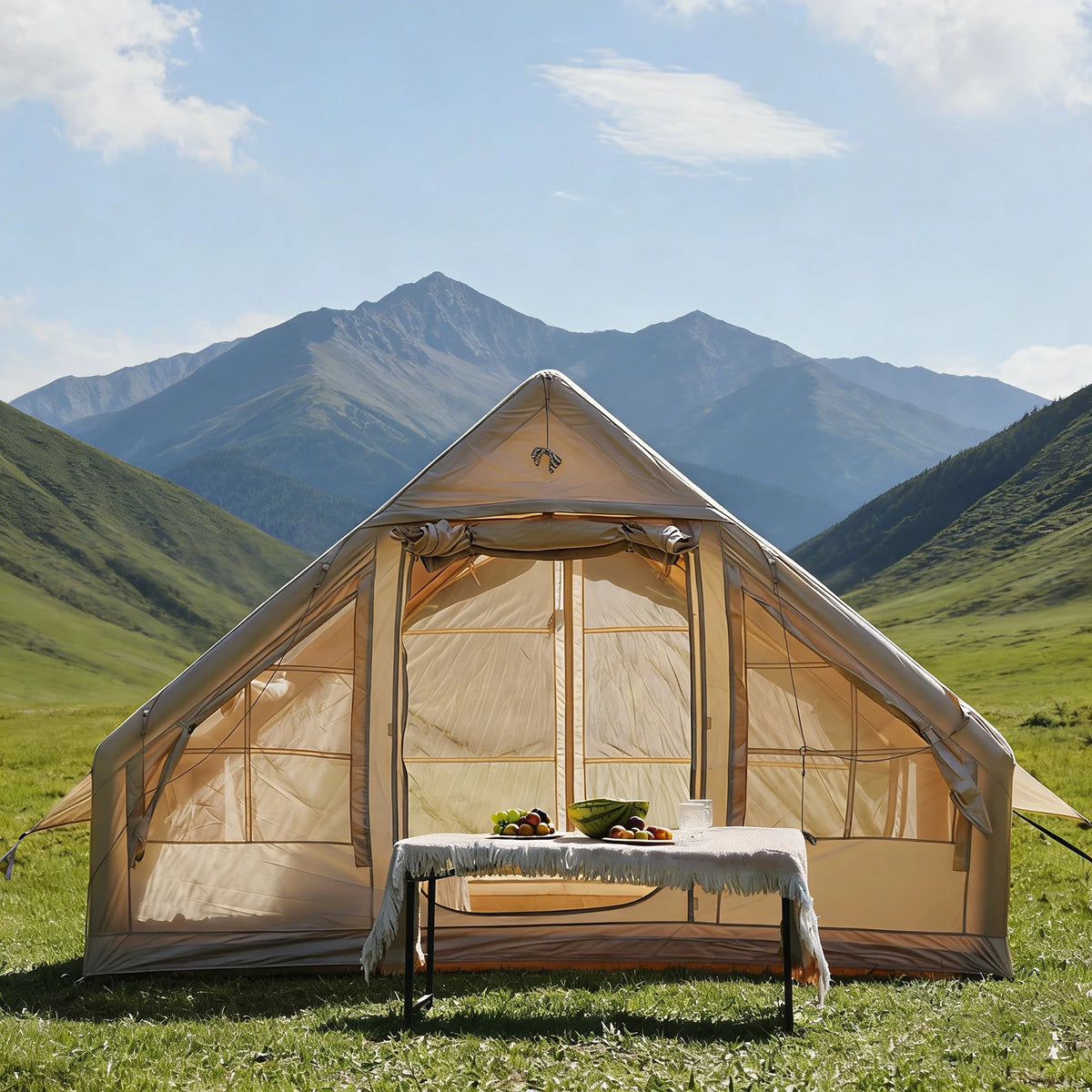 PAKICETUS Luxury Inflatable Camping Tent with Skylight Quick Setup Blow Up Tent with Air Pump 4-6 Persons Large Family Portable Outdoor Tent for Camping Hiking Backyard