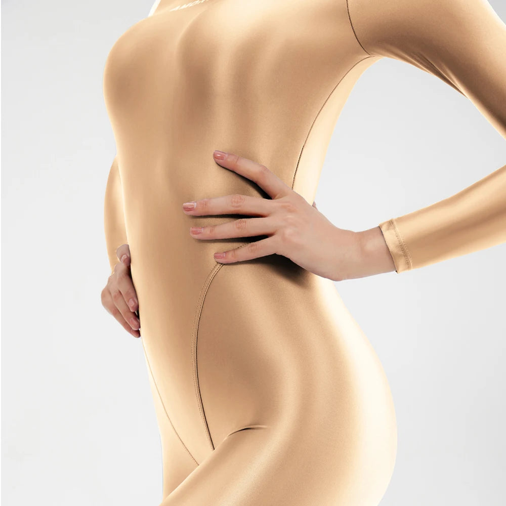 2023 AMORESY Women's Catsuit Playsuits Wetlook Shiny Glossy Tights Zipper Leotards Fullbody Overall Zentai Jumpsuits