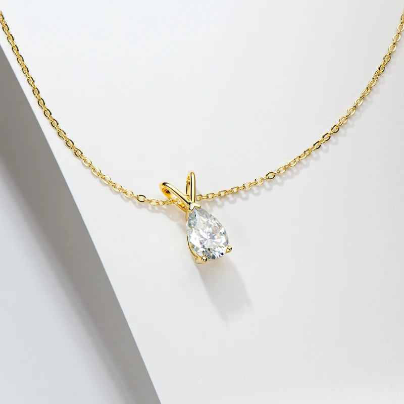 Lnngy Certified Solitaire 1.5CT Pear Cut Moissanite Necklace Collar Plata 925 Sterling Silver Waterdrop Pendant Necklace Jewelry
