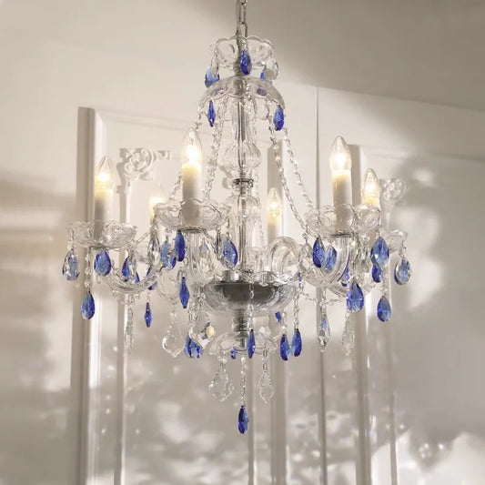French Blue Romantic Crysatl Chandeliers Light Luxury Glass Living Room Art Decor Candle Pendant Lights Lighting Bedroom Lamps