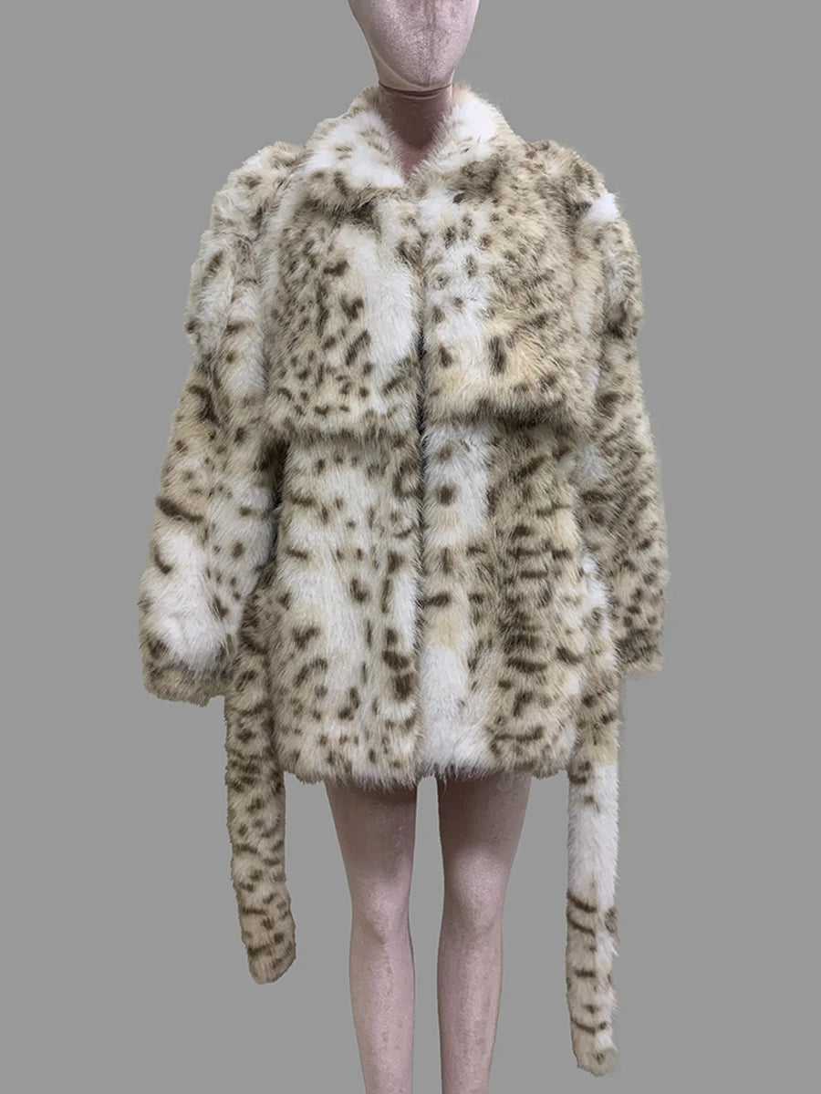 Nerazzurri Autumn Winter Colorful Oversized Thick Warm Hairy Faux Lynx lynx Fur Coat Women Sashes Luxury Fluffy Jacket Clothes