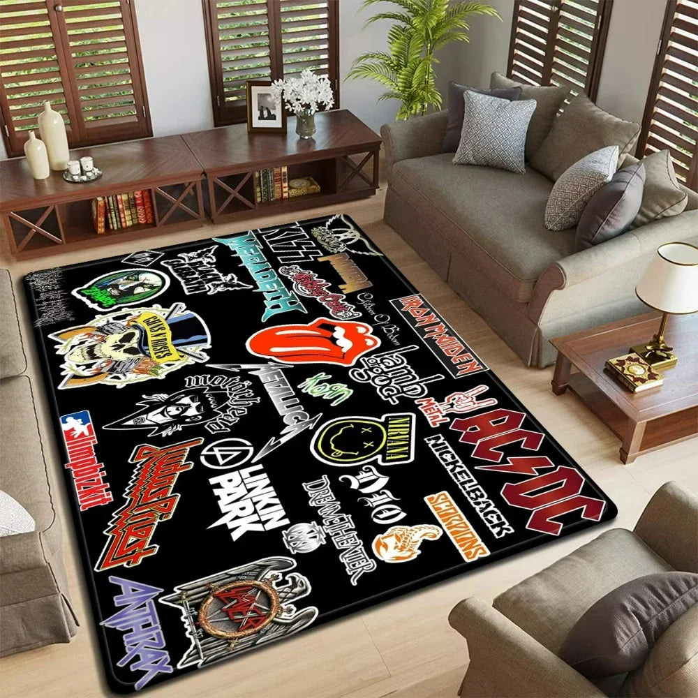 Band Logo Music Rock and Roll Pattern Carpet for Living Room Bedroom Non-Slip Soft Rug Kitchen Floor Mat Entrance Doormat