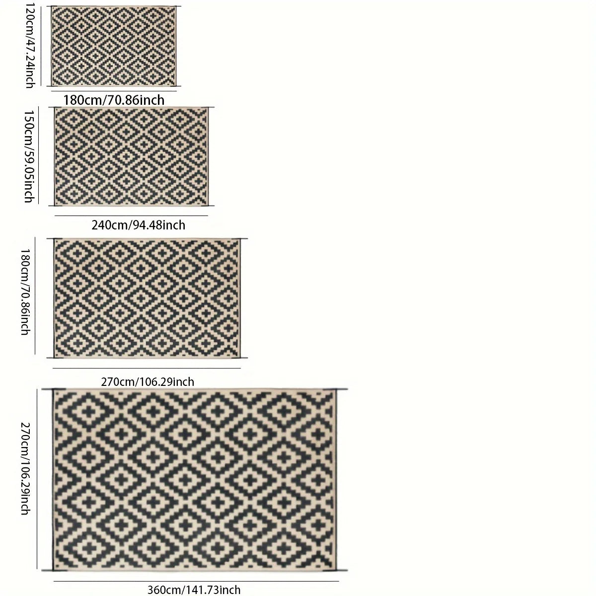 Double-Sided Waterproof Reversible Plastic Mats Modern Large Floor Mats and Rugs Durable PP Material Camping Picnic Mat