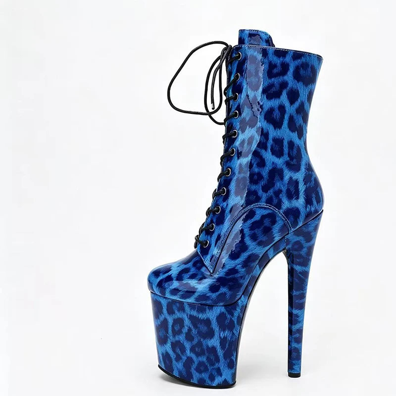 Stripper Heels 20CM/8Inches Supers Fashion Pole Dance Shoes For Nightclub Club Party Women Platform Leopard print Short Boots