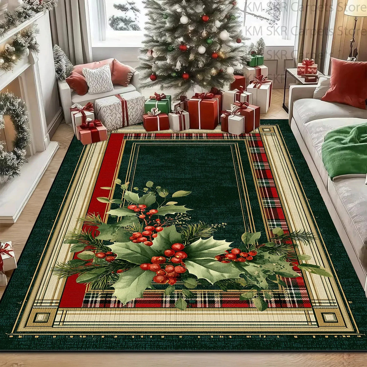 Classic Green Christmas Home Decor Carpet Antiskid Washable Large Rugs for Living Room Soft Fluffy Bedroom Gift Area Big Carpets