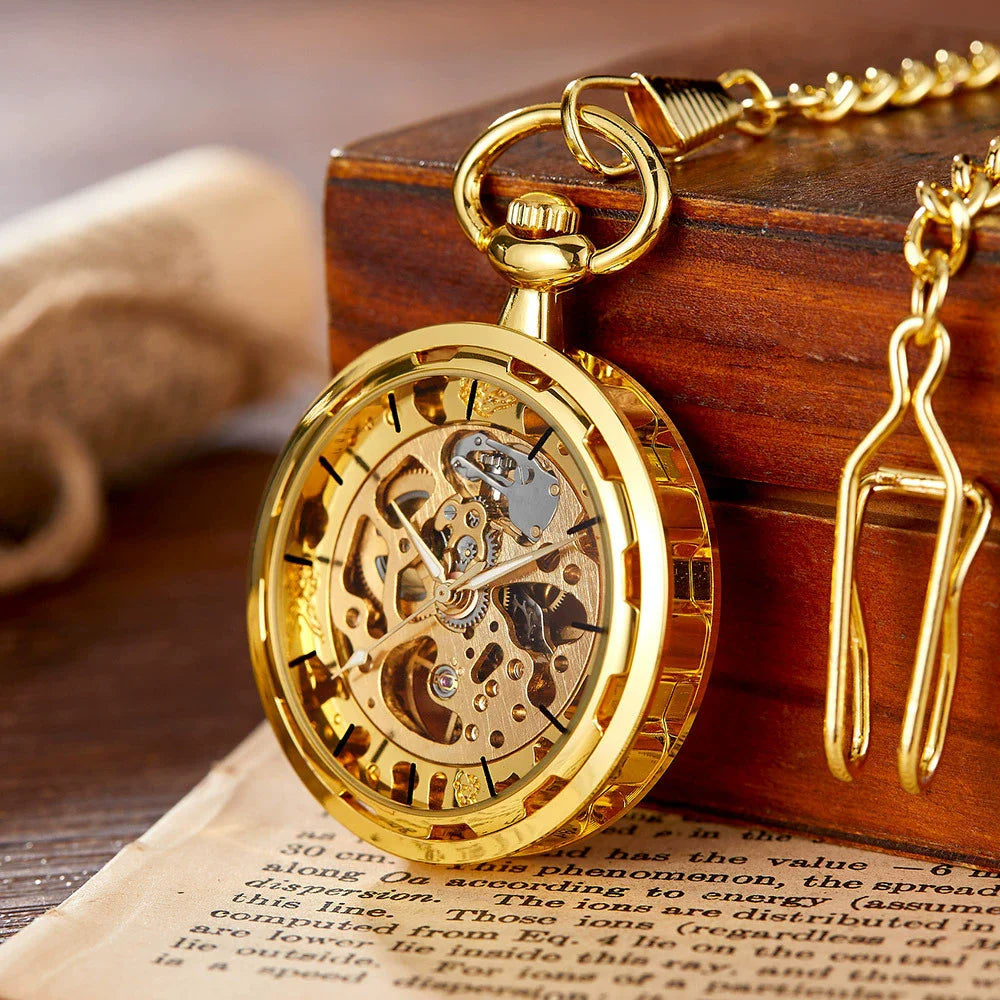 Vintage Transparent Hollow Women Men Skeleton Mechanical Pocket Watch Hand Winding With Waist Belts Chains Gift Watches Clock