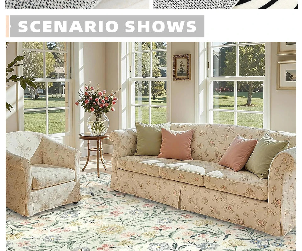 Vintage Floral BOHO Rugs Living Room Large Area Carpet Bedroom Floor Mats Foldable Machine Washable Rug Long Strip Runner Mat 러그