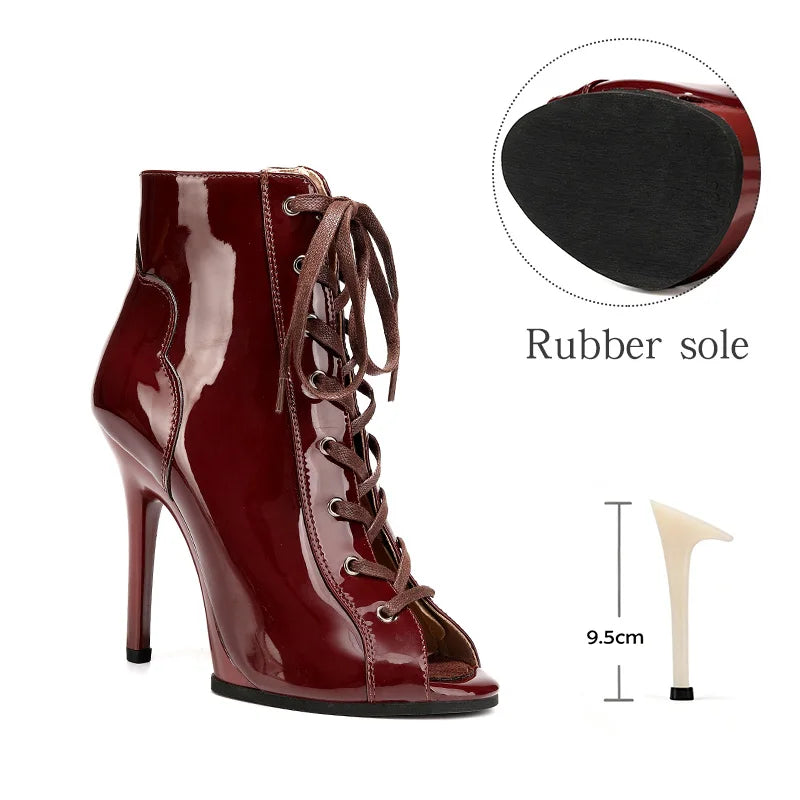 Women Sexy Thin High Heel Dance Shoes Party Ballroom Pole Jazz Lace Up Platform Dancing Boots Short Tube Heels 8.5/9.5CM Booties