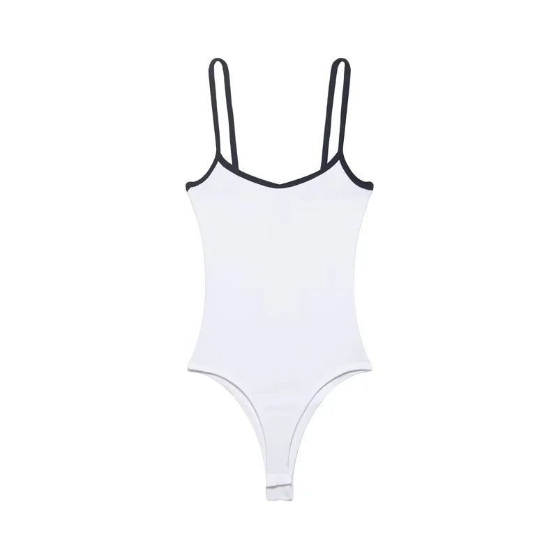 Women's Bodysuit 2026 New Fashion Spring Summer Color-block Trim Jumpsuit for Women Chic Personality Spaghetti Strap Bodysuit