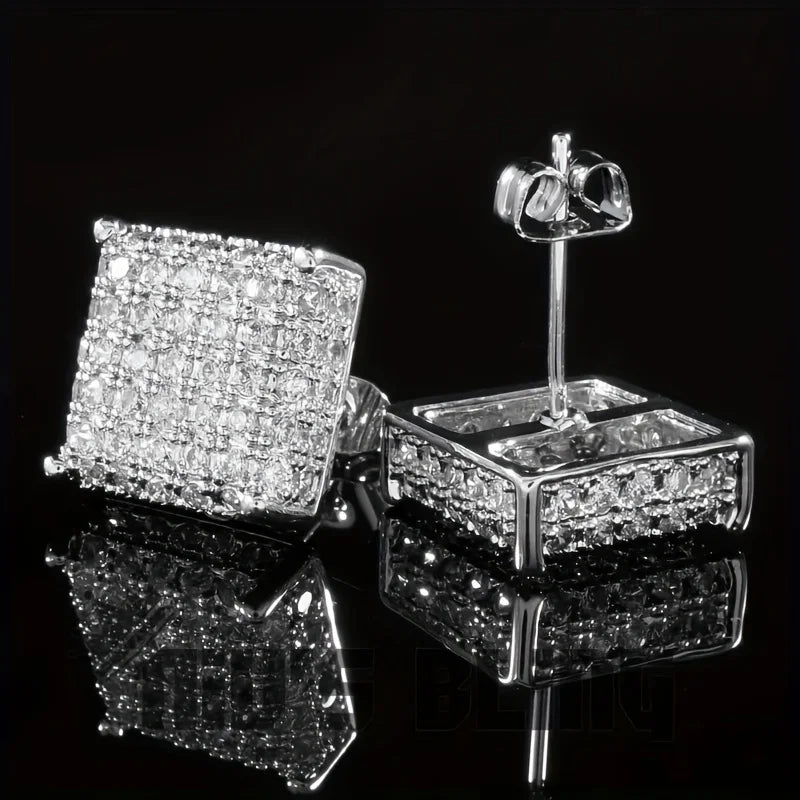 Fashion Silver-Color Square Classic Zircon Ear Studs For Men Women Fashion Shiny Faux Studs Earrings Jewelry Gift For Friends
