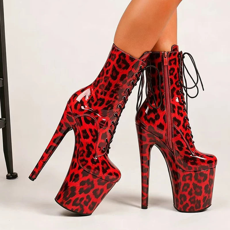 Stripper Heels 20CM/8Inches Supers Fashion Pole Dance Shoes For Nightclub Club Party Women Platform Leopard print Short Boots