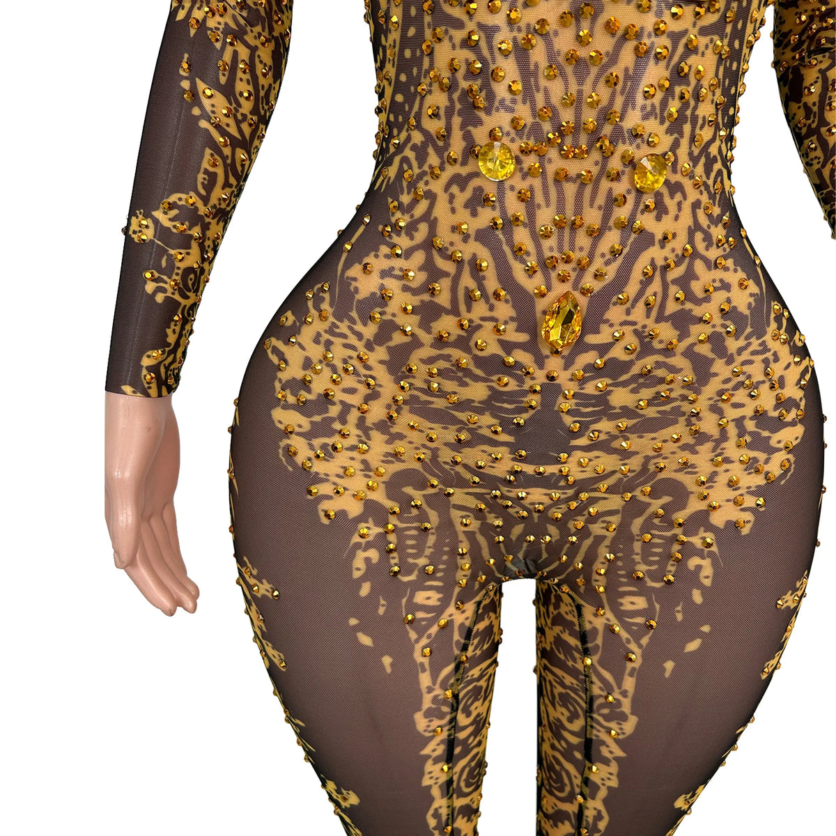 sexy long sleeves night club party rhinestone jumpsuits women birthday prom bodycon rompers show dance bodysuit festival outfit