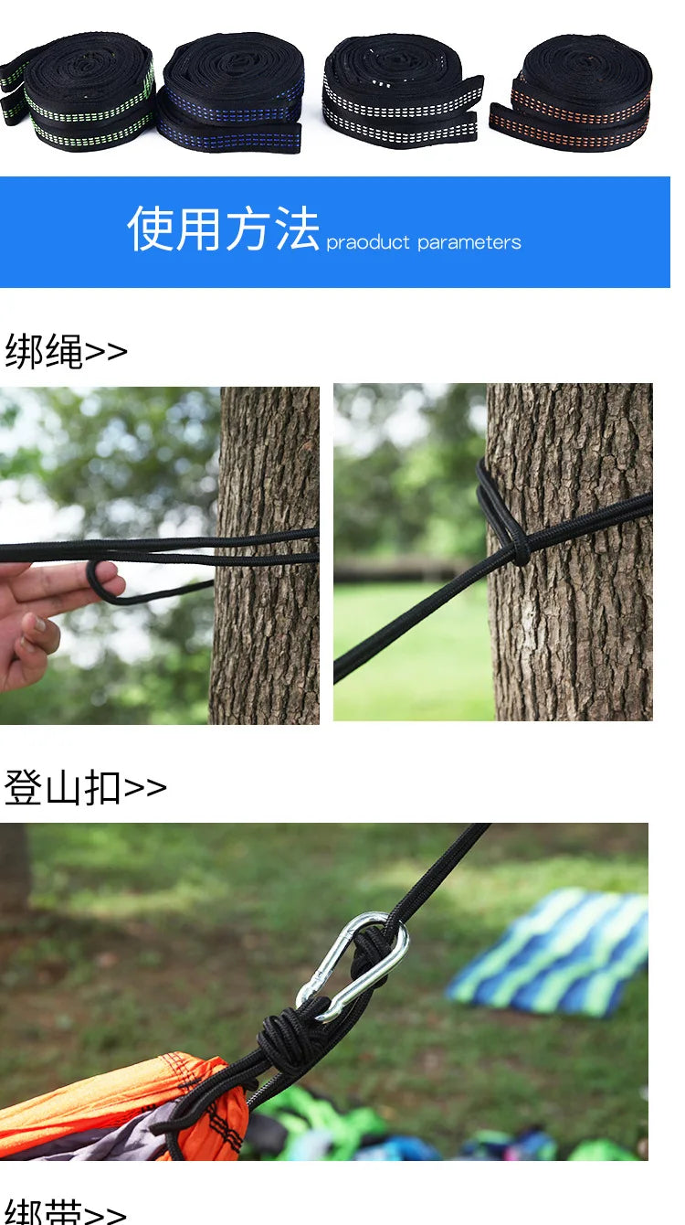 Outdoor Portable Anti-Roll Double Hammock for Camping Hiking Beach Backyard Courtyard Comfortable Suspension Bed with Carrying B