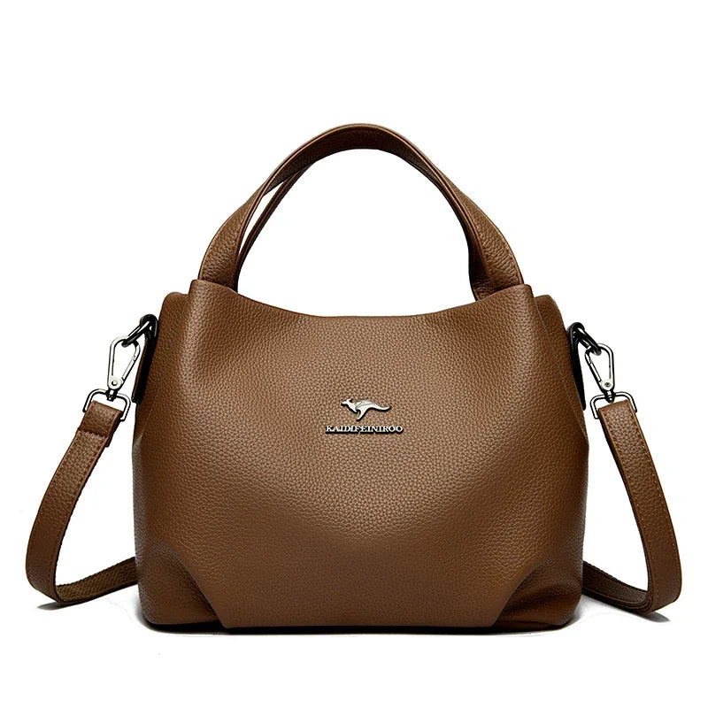 Genuine Soft PU Leather Handbags for Women Vintage Shoulder Tote Bag Luxury Designer Ladies Large Capacity Purse Bags Sac A Main