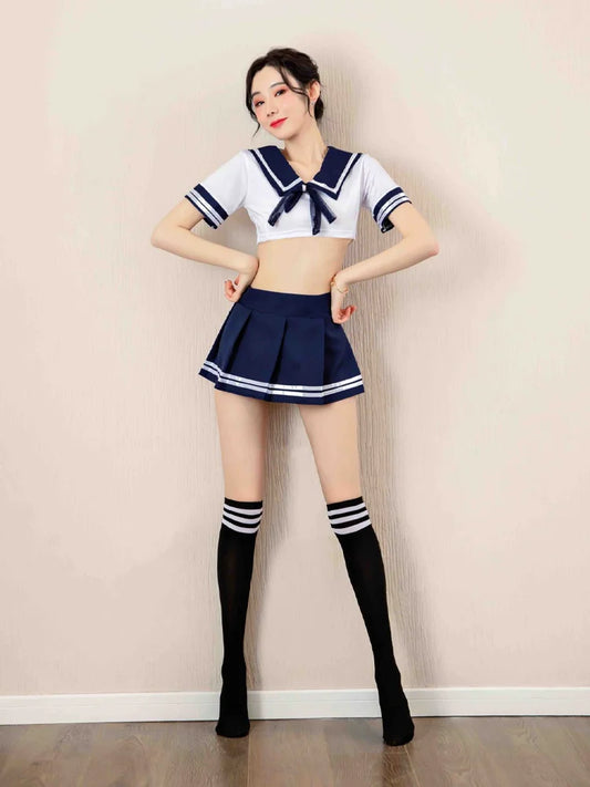 Sexy Japanese Sailor Cosplay Outfit Cropped Top Pleated Mini Skirt School-Style Uniform Fashionable Designed Exclusively Uniform
