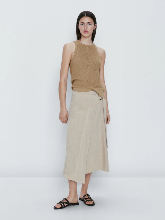 Ethereal Traf Md 2026 YAZHIMEI summer new style of Women's casual standard brown crew-neck knitted rib vest
