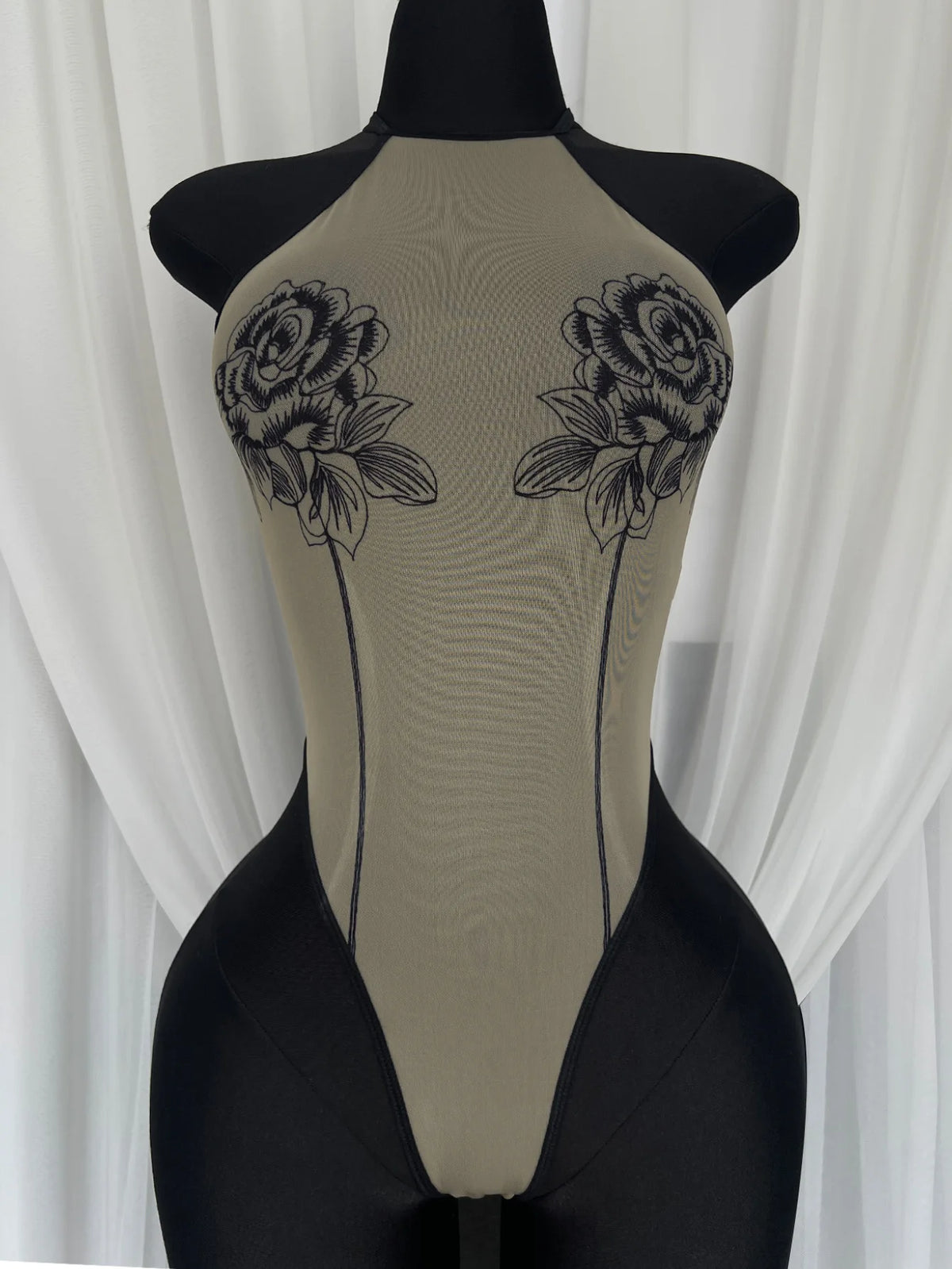 Sexy Women's Hollow Out Tight Pants Backless Bodysuits Hanging Neck Sleeveless Transparent Flower Print Bodysuits Charming UPSY