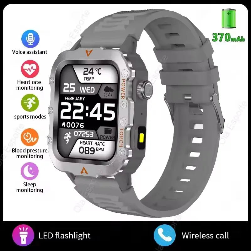 2026 New Military Smart Watch Men 3ATM Outdoor Sports Fitness Tracker Blood Pressure Health Monitoring BT Call GPS Smartwatch