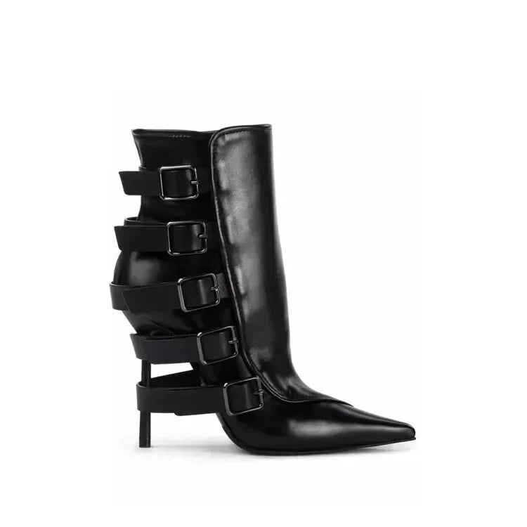 New Belt Buckle Stiletto High Heels Knee Length Boots Autumn/Winter Women's Fashion Pointed Party 34-46 Large Medium Boots
