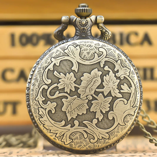 Retro Bronze Steampunk Openwork Flower Flip Quartz Boys' And Girls' Necklace Commemorative Pocket Watch