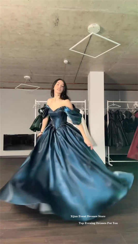 Xijun Modern Turquoise Evening Dresses Off The Shoulder A-Line Formal Prom Dresses Shiny Long Birthday Party Gowns Customized