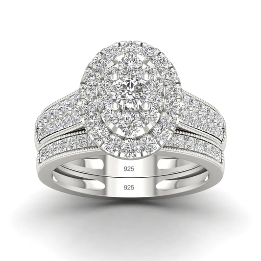 Luxury Fancy Engagement Moissanite Rings 2 Piece Solid Sterling Silver 925 Wedding Jewelry For Woman Diamond Girl Gift Certified