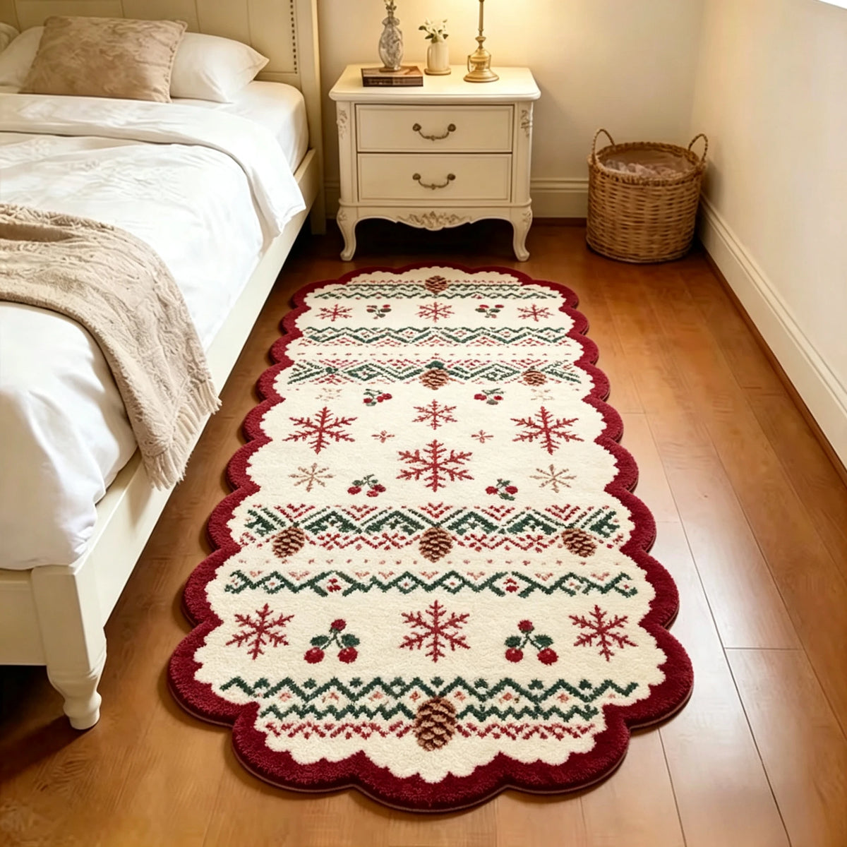 Christmas Living Room Decoration Red Carpet Irregular Shape Rugs for Bedroom Thick Plush Bedside Floor Mat Fluffy Soft Study Rug