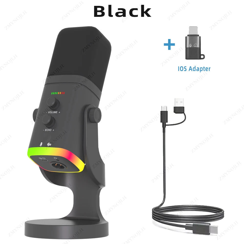 USB microphone for PC/Mac gaming, recording, live streaming, and podcasting; PC gaming condenser/coil microphone with phone adap