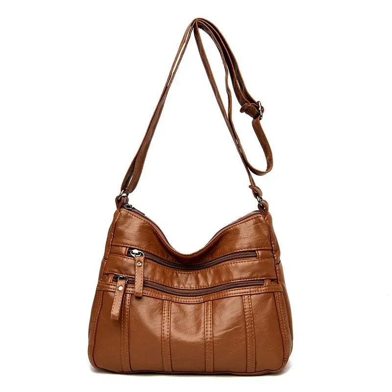 Fashion Soft Leather Crossbody Bags for Women 2026 Casual Female Multi Pocket Messenger Bags Retro Handbags Ladies Shoulder Bags