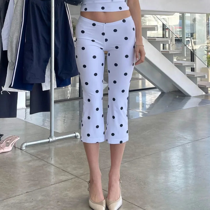 Y2k Polka Dot Capri Leggings for Women Knee Length Shorts Stretchy Slim Fit Cropped Pants Yoga Capris 