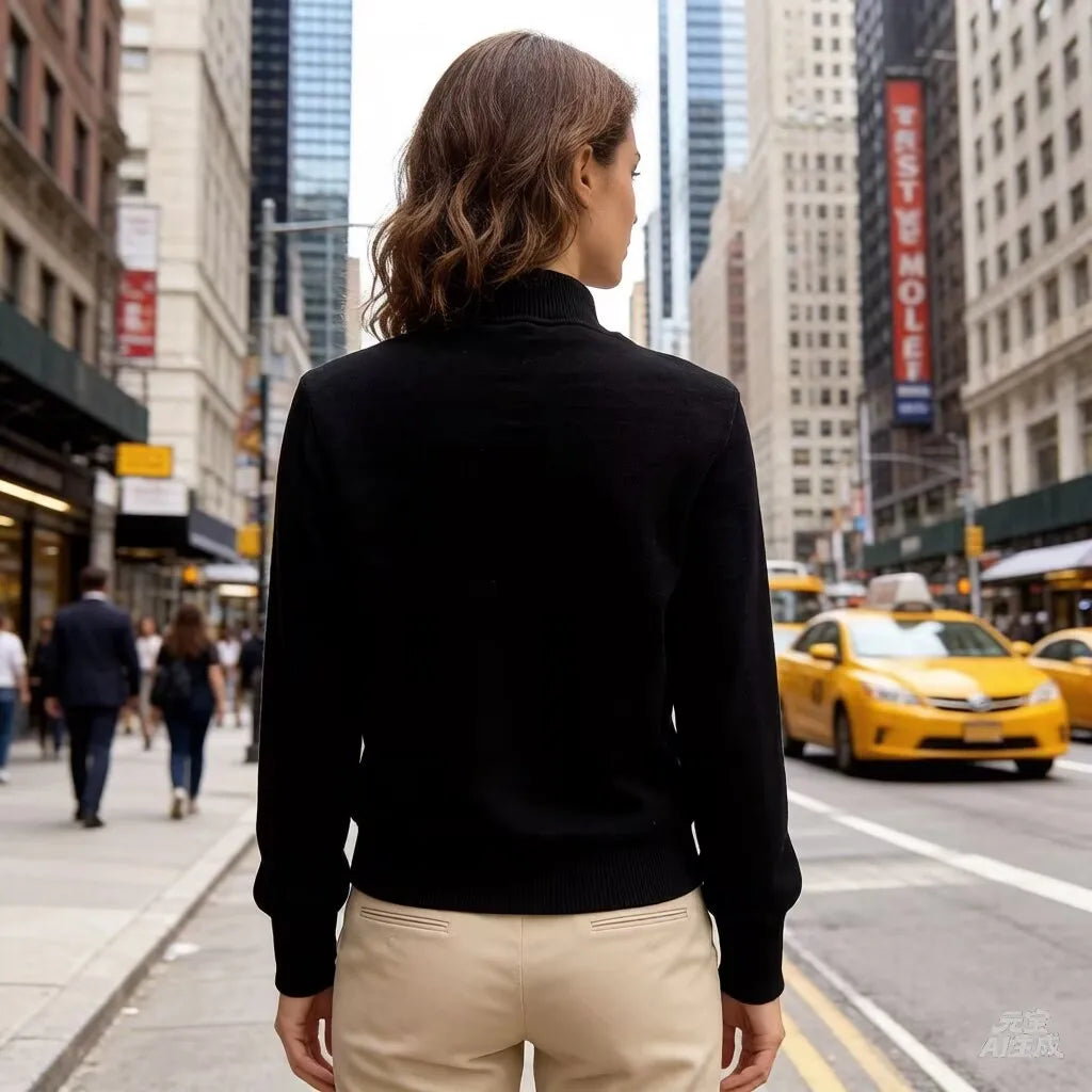 European Women's Jacket, Spring and Autumn Down Coat, Black Splice Sweater Sleeves ,light-minded Coat Jacket, Female
