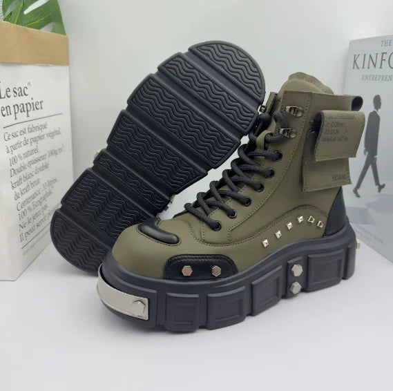 2025 Spring and Autumn Men Male Ruffian Handsome Fried Street High-top Trend Increases Thick Bottom Niche Trend Chelsea Boots