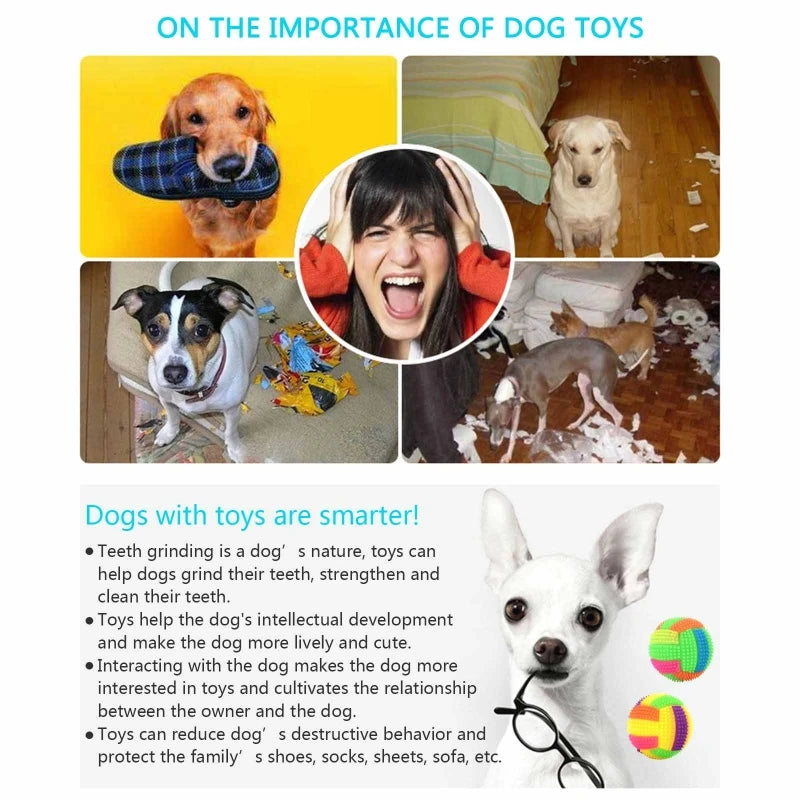 Dog Chew Toys for Small to Large Breed Dogs Squeak Glowing Balls Non-Toxic Rubber for Puppy Clean Teeth Relieve Boredom