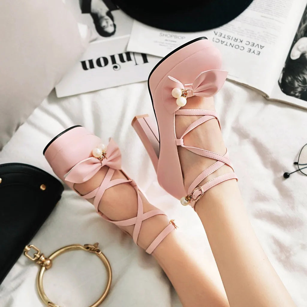 Women Pumps Wedding Shoes Mary Jane Party Ankle Strap Pumps Platform Ladies Shoes Thick Heeled Black Beige Working Shoes