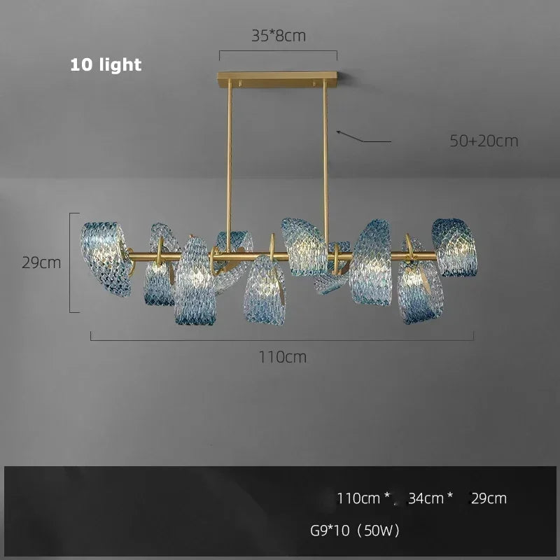 Modern Blue Glass Led Pendant Lamp Copper Designer Hanging Chandeliers for Living Room Bar Bedroom Suspension lustre Lights