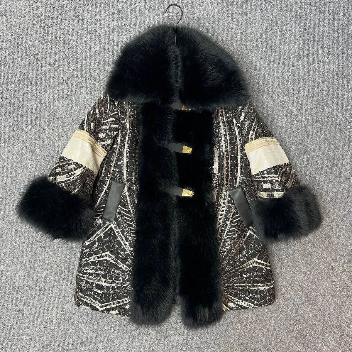 2025 Autumn Winter New Faux Fox Fur Coat Fashionable Stylish Korean Version Heavy Sequins Trendy Women's Jacket Furry Coat